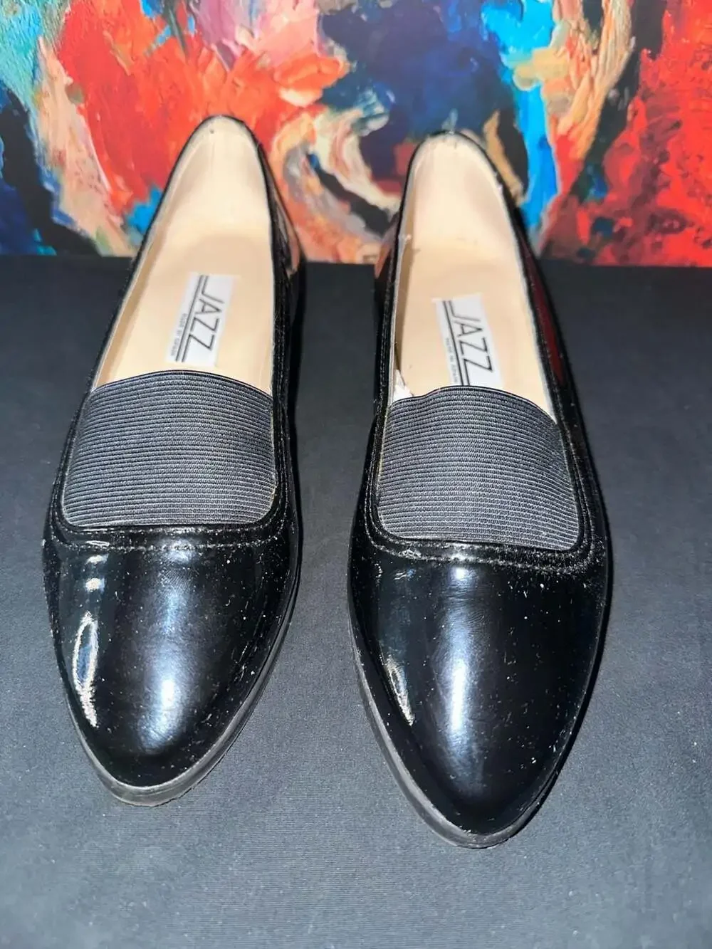 No.49 Jazz Made in Spain Black Patent Leather Slip On Loafers Flats